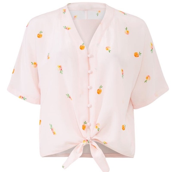 Rails Thea Peach Print Silk Tie-Front Top Blouse Small - Picture 2 of 6